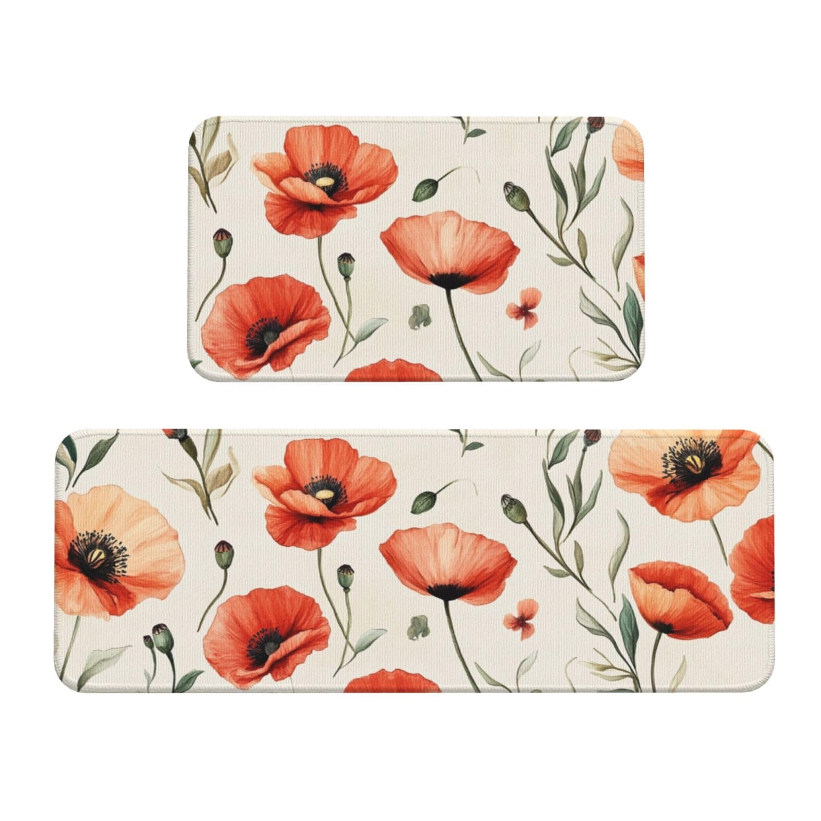 Alfombras de cocina acolchadas con flores rojas para un suelo cómodo y decorativo