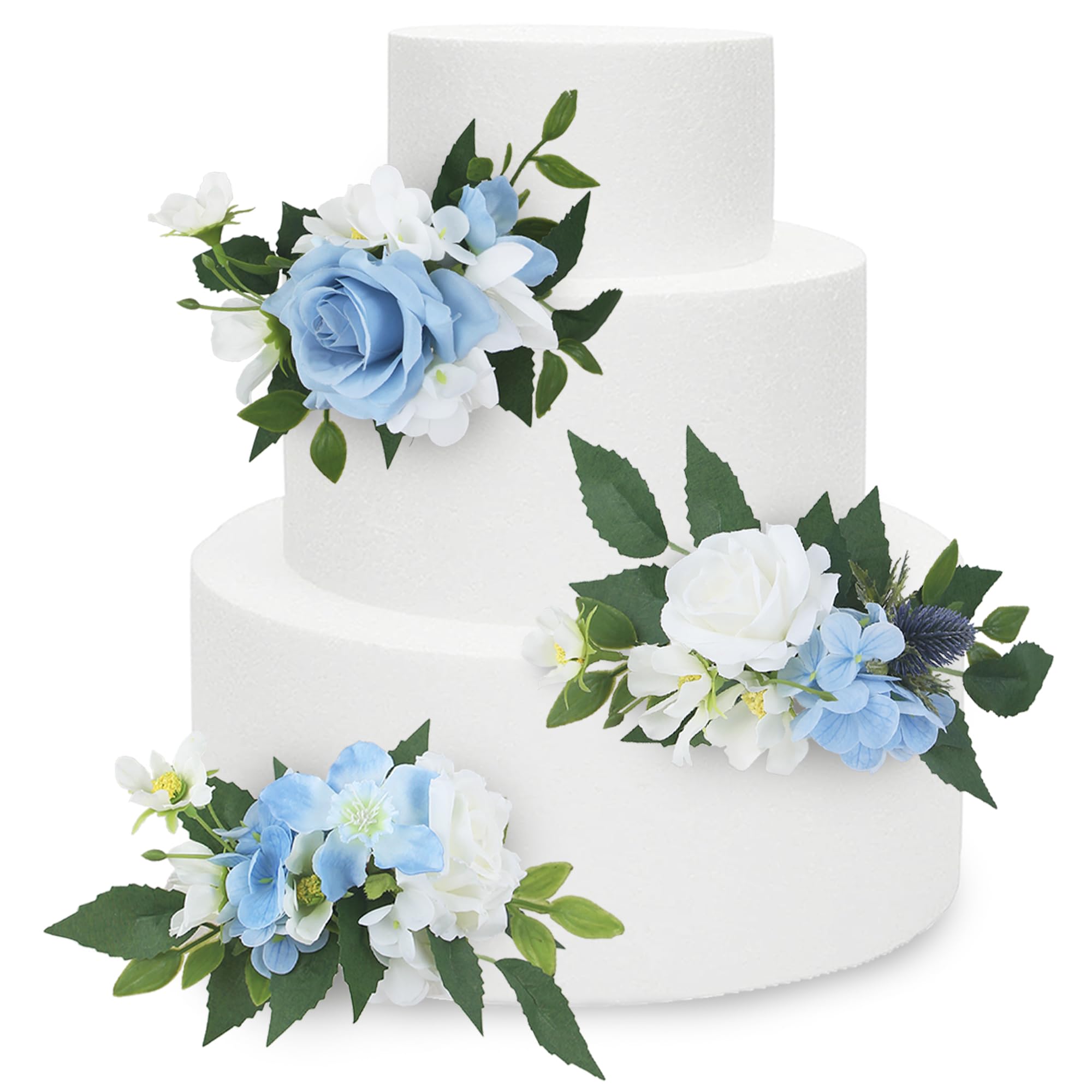 Rinlong 3Pcs Pre-made Flower Cake Topper Cake Decorations Baby Blue Wedding Cake Decorating Flowers Cake Decor Baptism Girl Women Birthday Party