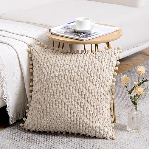 Miniatura 10 de Fancy Homi Paquete de 2 fundas de almohada decorativas grandes de color gris oscuro de 24 x 24 pulgadas con pompones para sala de estar, sofá cama,