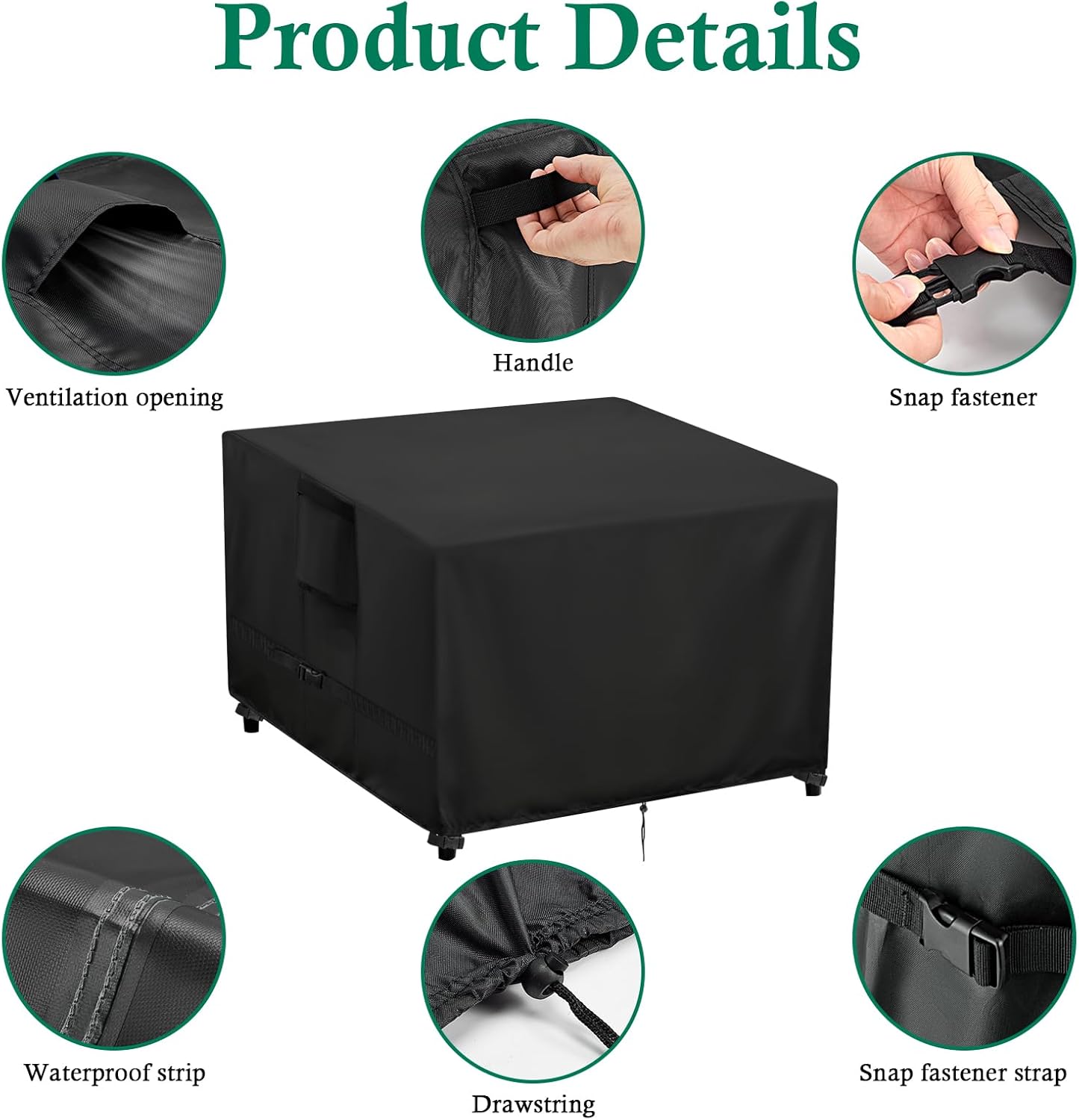 Outdoor Table Cover Square 46 inch Patio Table Cover Waterproof Patio Furniture Covers Rectangular for Outside Small Table and Chair Sets, Fire Pit, Coffee Table, Ottoman-46"L x 46"W x 28"H