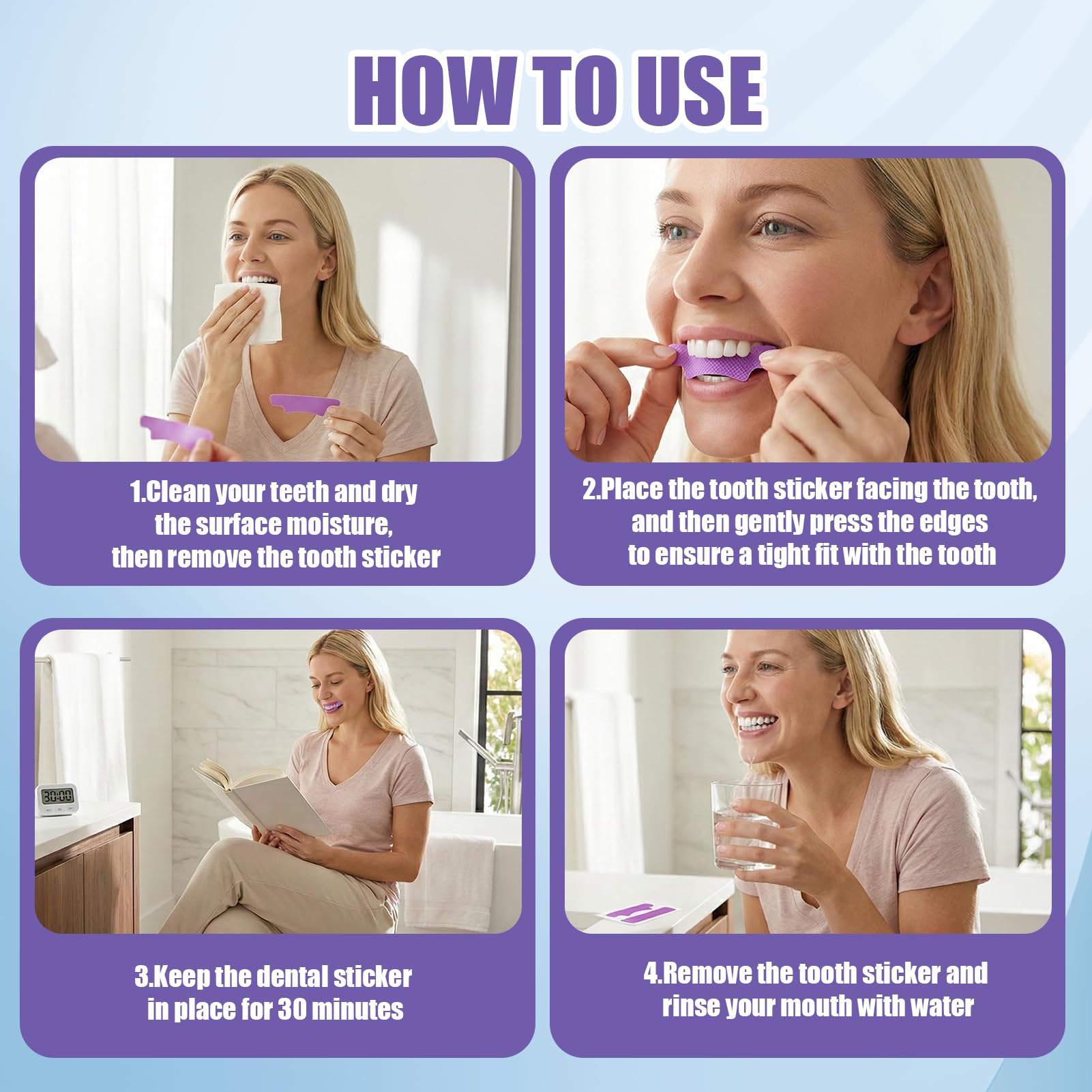 Tiras Blanqueadoras Dientes, 7PCS tiras blanqueadoras moradas, Tiras profesionales de blanqueamiento de dientes, Whitening Strips, Elimina Manchas Profundas, Para una sonrisa más luminosa — view 6