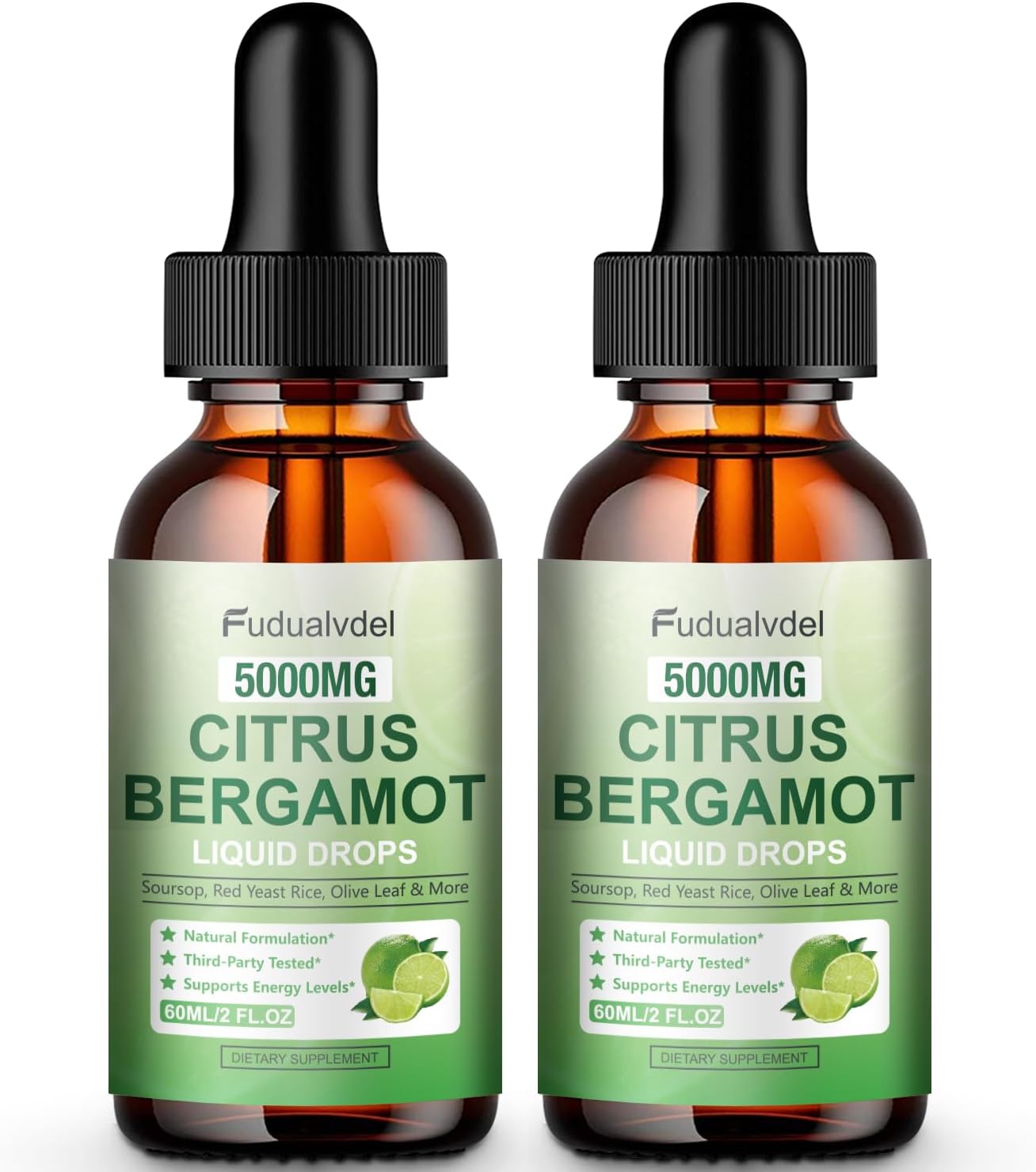 2 Packs 5000mg Citrus Bergamot Liquid Drops,Reduce Triglycerides Bergamot Supplement for High Cholesterol, Immune Support for Anti Aging,Antioxidant,Lime Bitter,Natural Olive Leaf Extract,4 Fl Oz