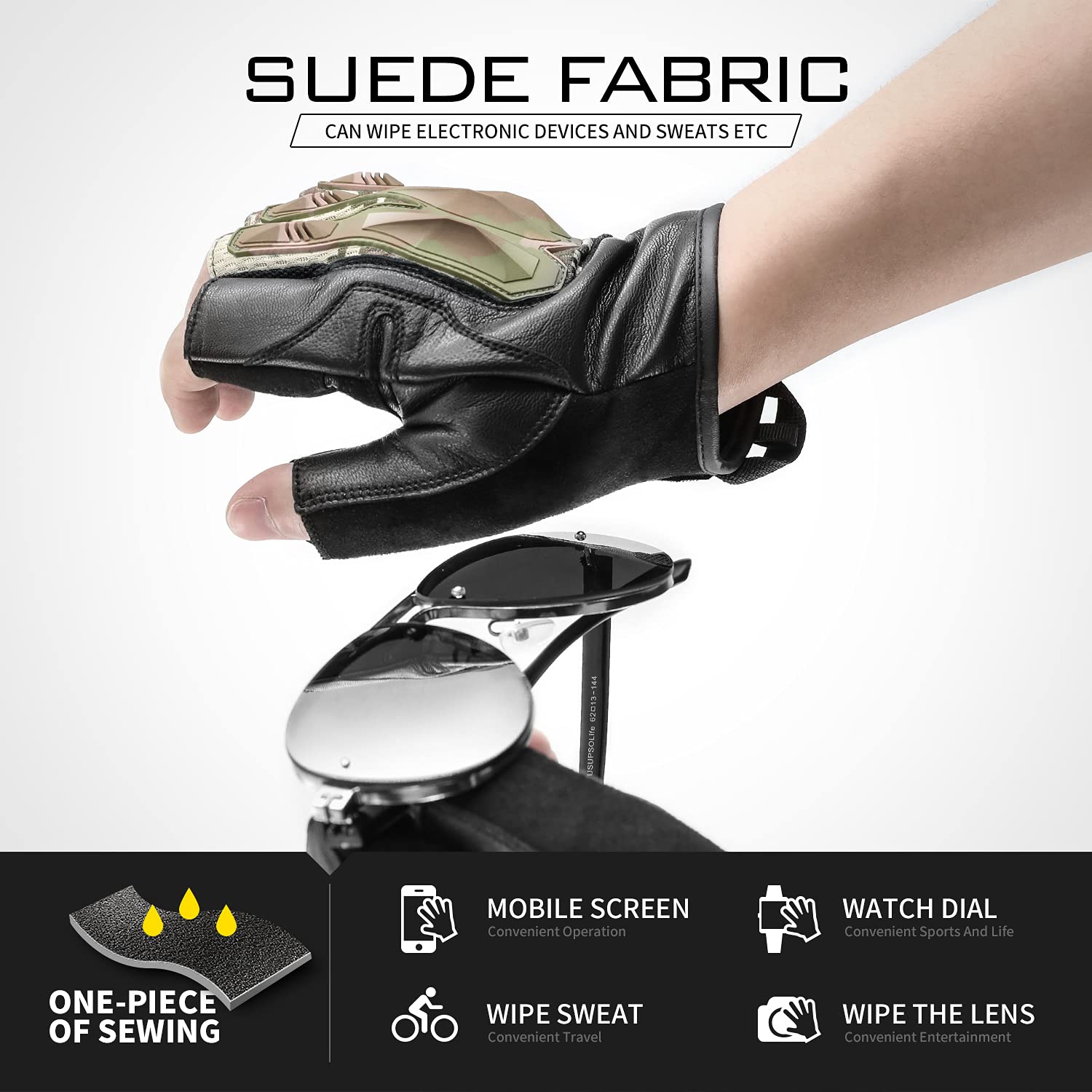 Zune Lotoo Guanti Tattici Militari mezza Dita, Guanti Moto Estivi Traspiranti con Protezione Nocca da Softair Lavoro Arrampicata Motocross Paintball Campeggio per Uomo e Donna, Camuffamento L