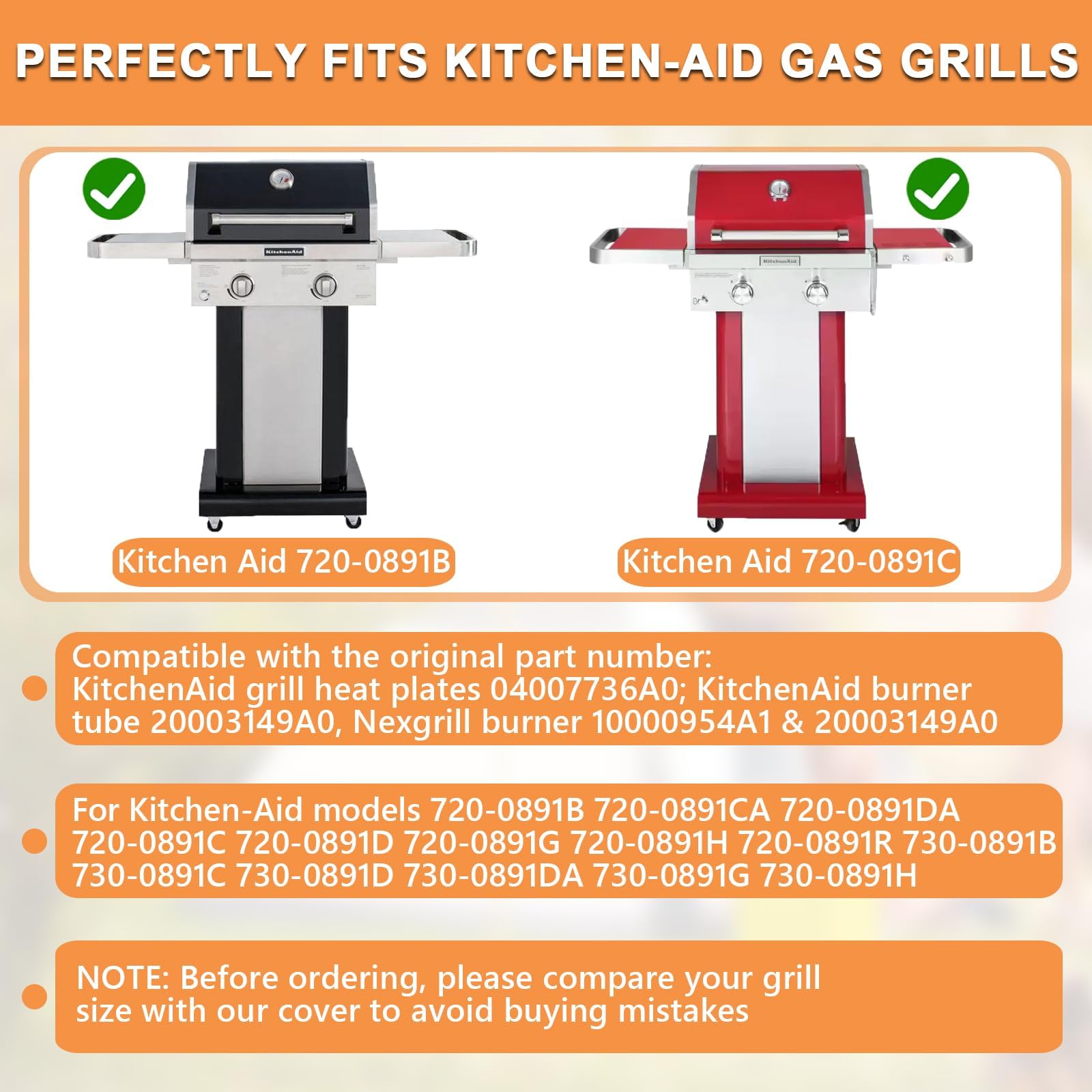 2er Pack Grillroste Aus Edelstahl Für KitchenAid 720-0891B, 730-0891R – 7 Mm Stark, Je 38,1x27,7 Cm