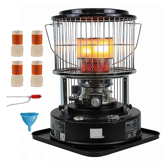 Indoor & Outdoor Heater, Portable Kerosene Heater, 11000 BTU, Cordless Space Heater, for Home, Garage, Basement and Camping and Patio Black