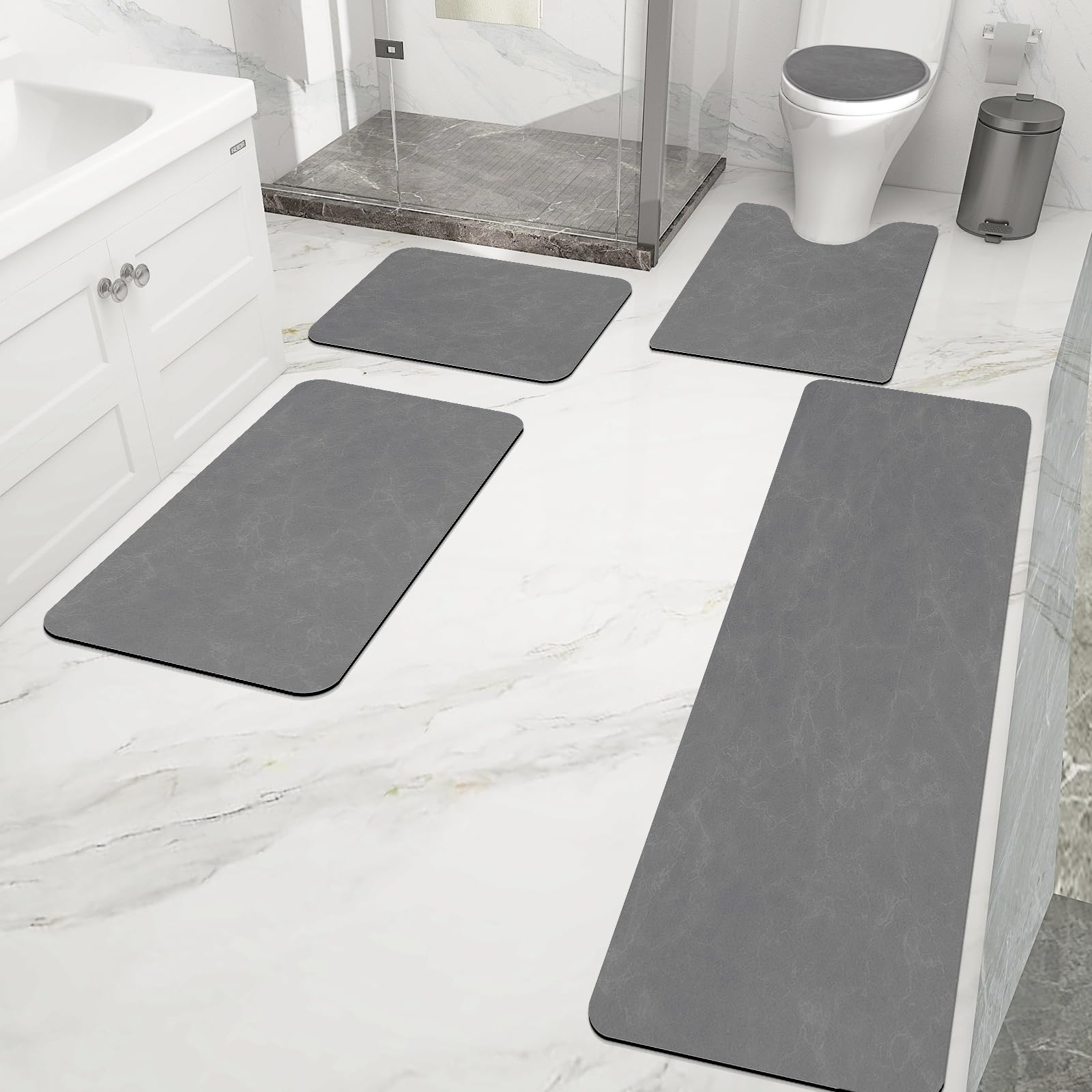 YIHOUSE Juego de 5 alfombras de baño, alfombras de baño finas de goma superabsorbentes para debajo de la puerta, tapete de baño antideslizante de secado rápido, tapetes de baño para suelo de baño,