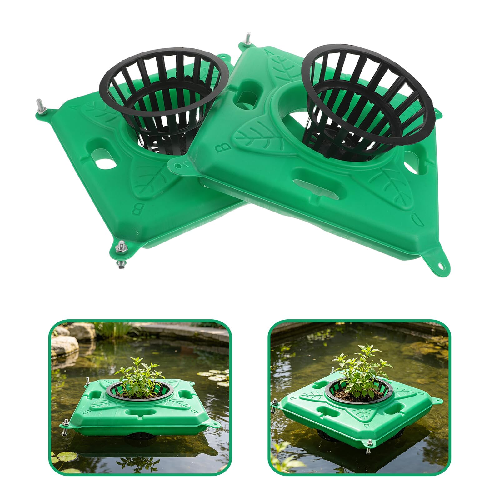 BETOOKY 2 Set Fioriere Galleggianti per Laghetto Grandi Isola Galleggiante per Piante Acquatiche Vaso Ecologico Quadrato per Laghi e Acquari Resistente e Facile da Montare