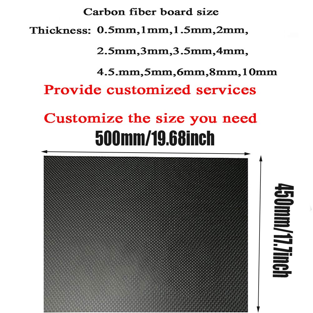 Pannello in Fibra di Carbonio100% 3k per CNC UAV Rc (Plain Weave, Finitura Opaca)-450mmx500mmx Thick1.5mm