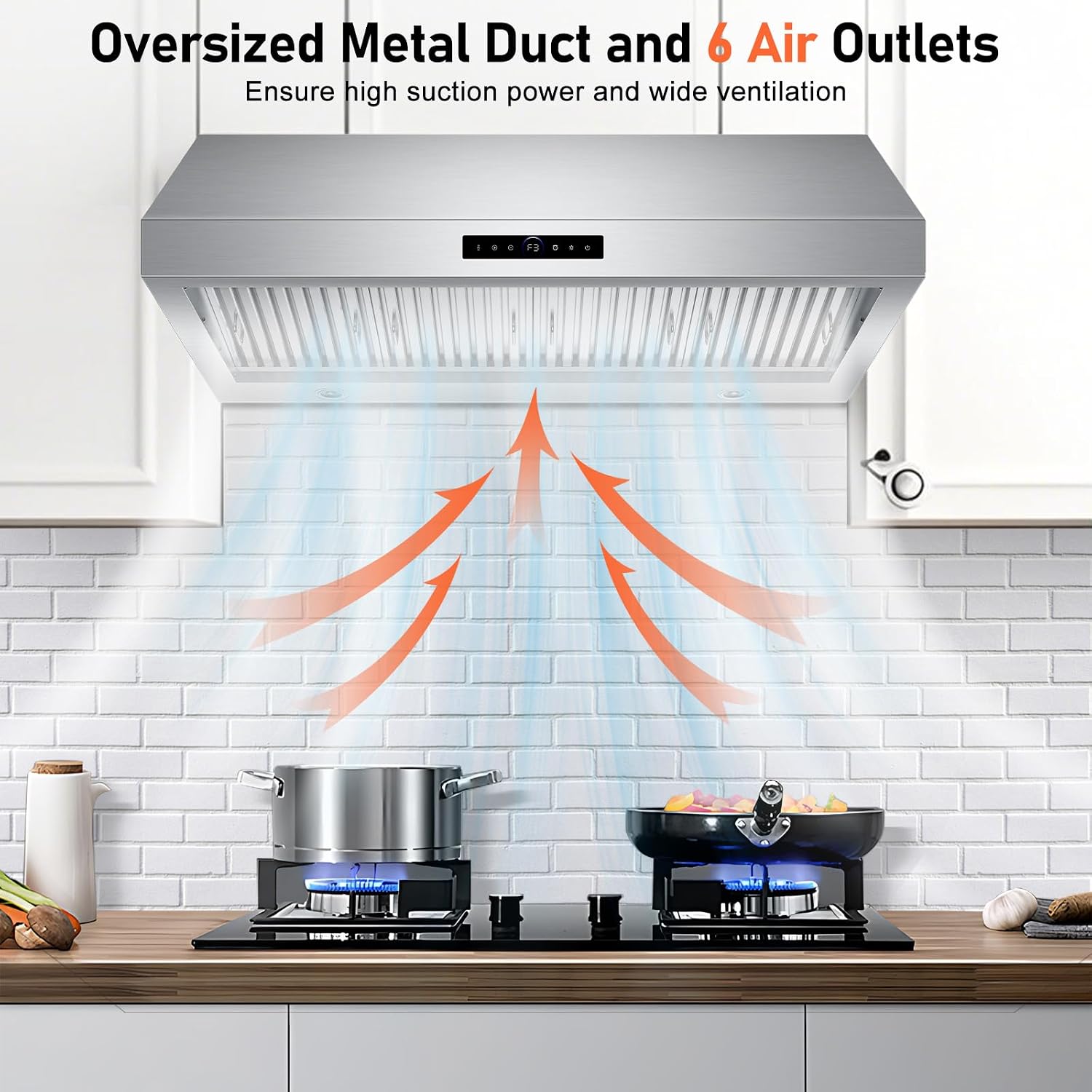 48 Inch Under Cabinet Range Hood 1600CFM, 4-Speed Kitchen Hood with Touch Control & Gesture Sensing Stainless Steel Kitchen Stove Vent Hoods with 4 LED Lights Ultra Series