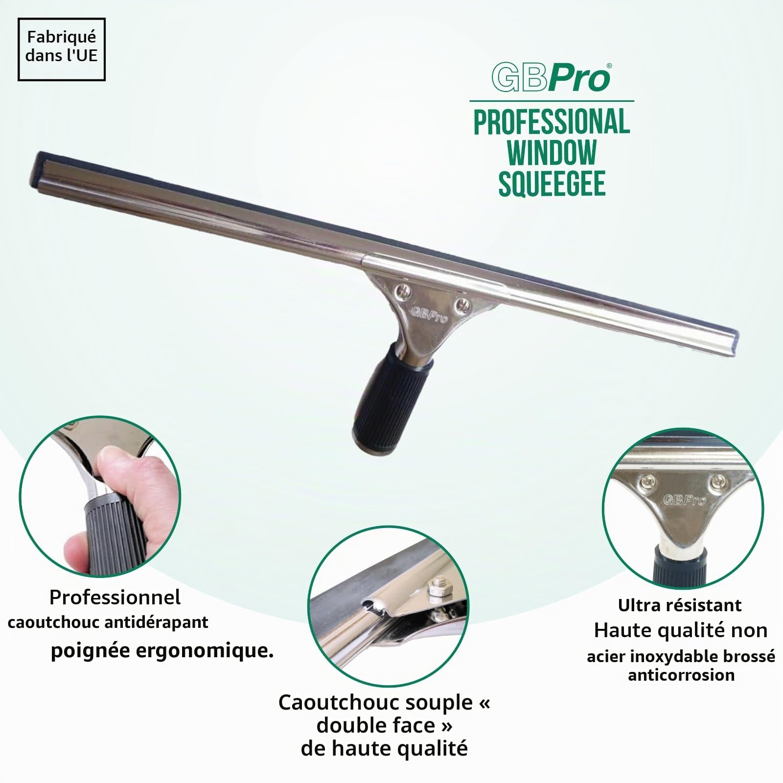 Raclette de fenêtre Professionnelle en Acier Inoxydable GBPro avec Lame Double Face de 45 cm