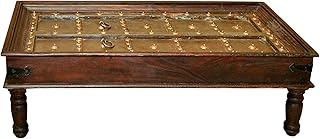 Handmade Carved Antique Door Repurposed Cocktail Table| Rustic Farmhouse Style Door and Center Table| Vintage Distressed Teak Wood Table| Solid Wood Table with Metal Sheet