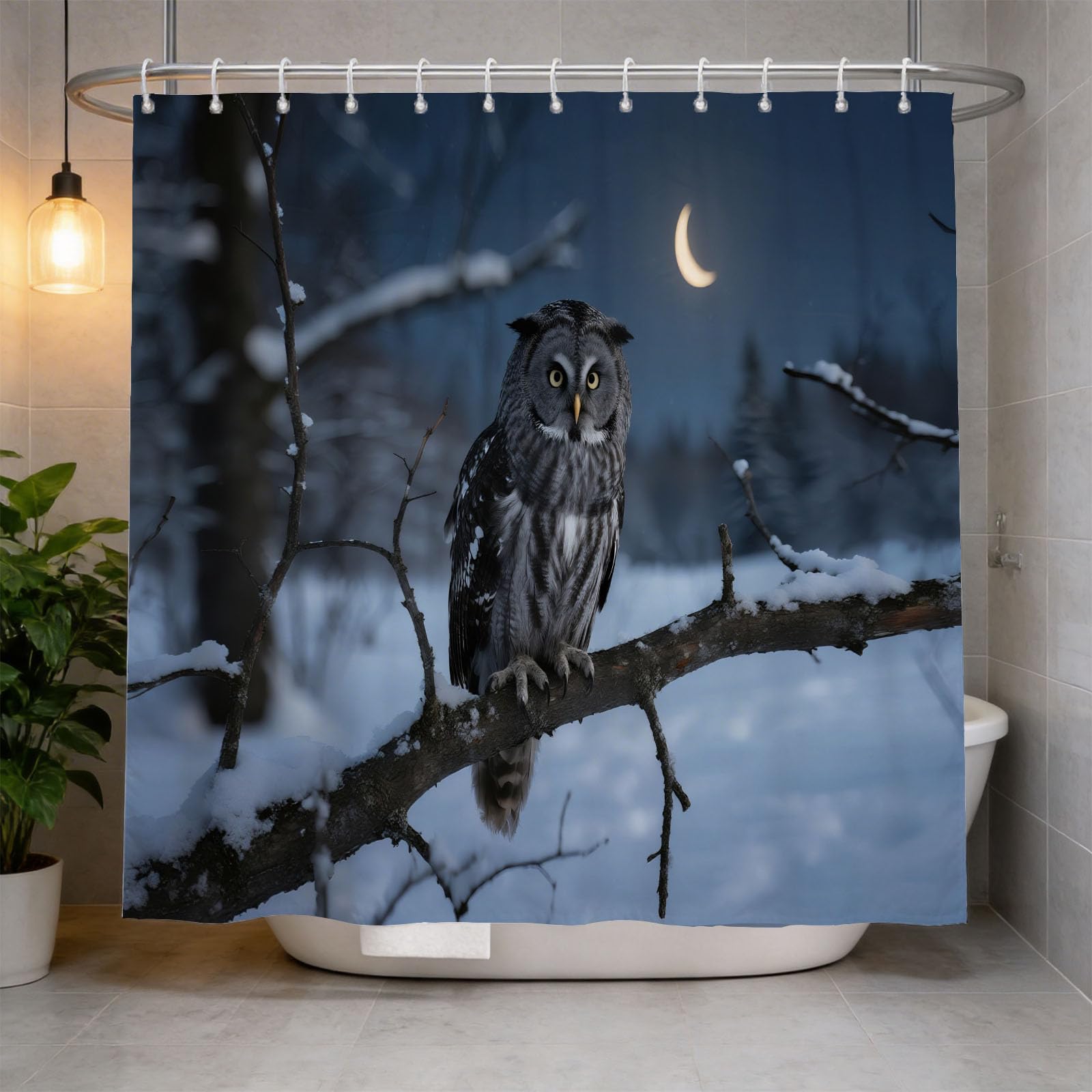 Hongduo 3D Owl Shower Curtain for Stalls Bathtubs Wildlife Bathroom Decor Shower Curtain Set Polyester Fabric Waterproof 200x200cm/79X79 Inch with Hooks