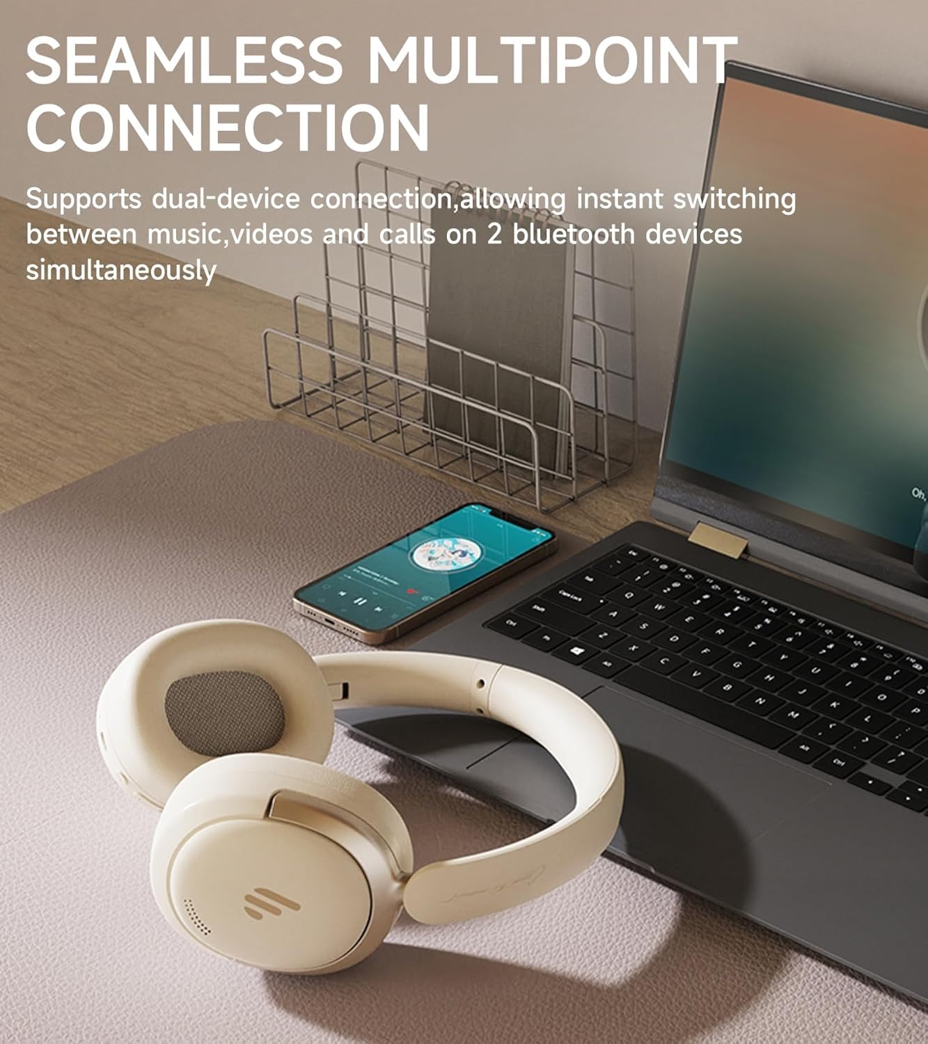 Edifier Atom MAX Cuffie On-Ear Wireless Bluetooth. Cuffie con cancellazione del rumore a -44dB, suono ad alta risoluzione, Bluetooth 5.4, chiamate chiare, batteria da 45h, comfort per tutto il giorno.