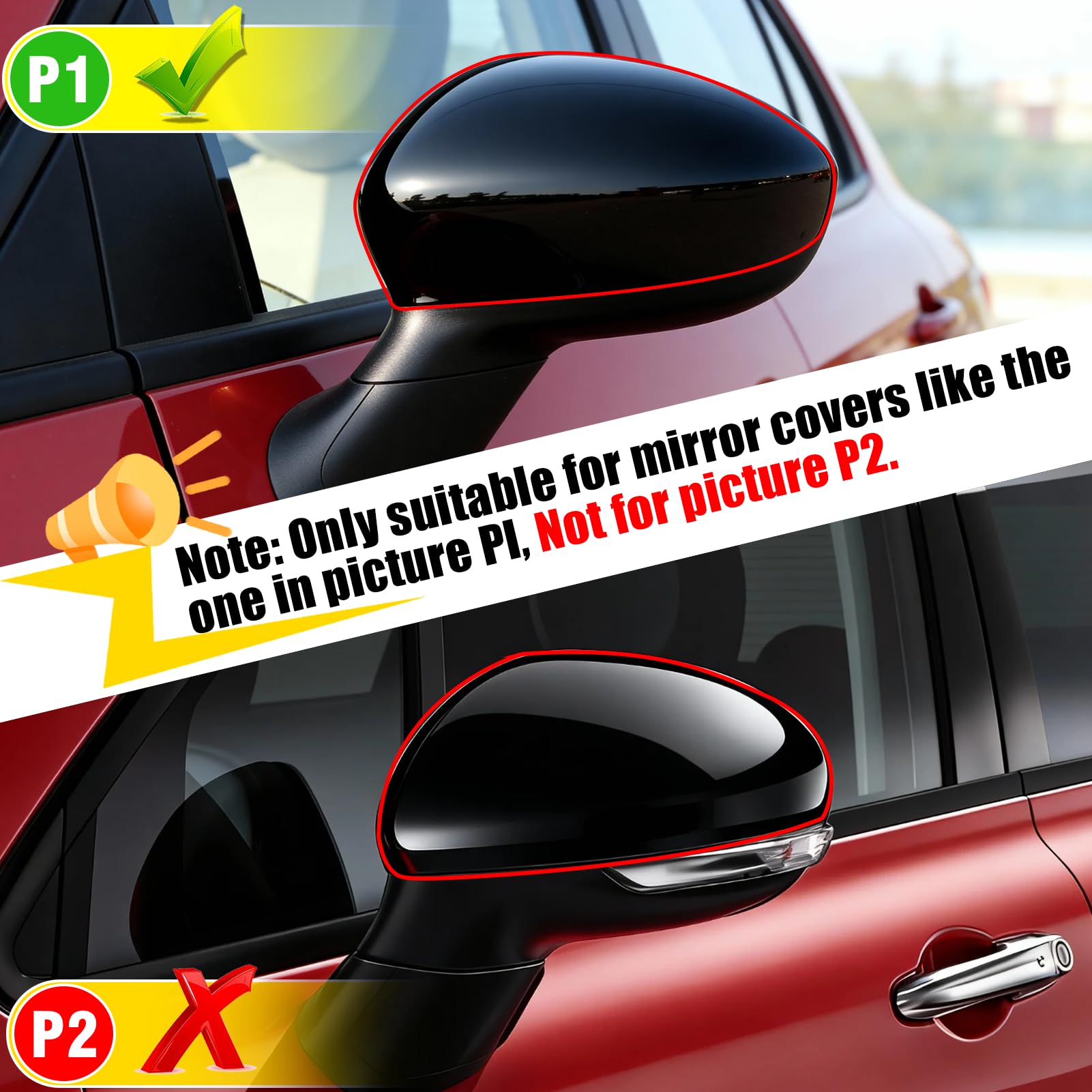 TTCR-II 2PCS Compatible con Carcasa Retrovisor Fiat 500/500C/500E/Abarth 500 2007-2024/Grande Punto 2005-2018, Fiat 500 Espejo Retrovisor Izquierdo+Derecha Grande Punto Espejo Tapa Reemplazo-Negro