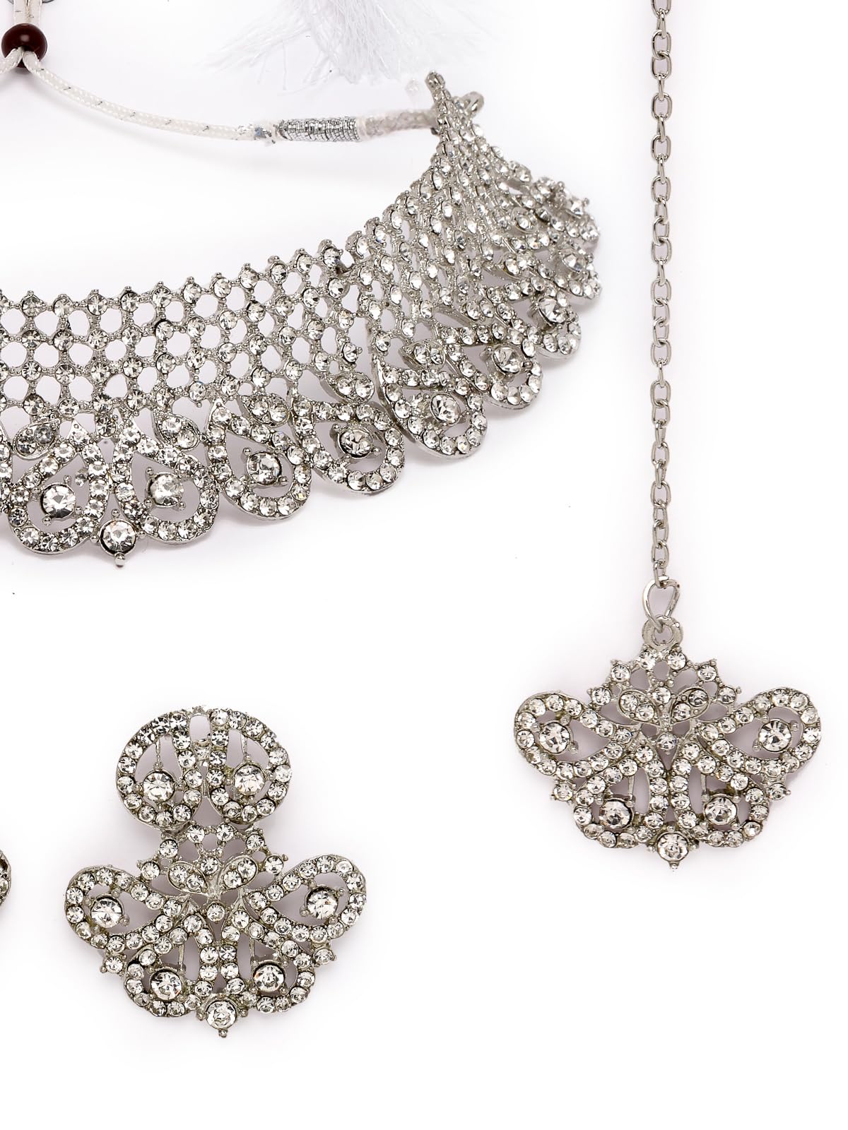 Elegant Rhodium Plated AD Stones Choker Necklace Set