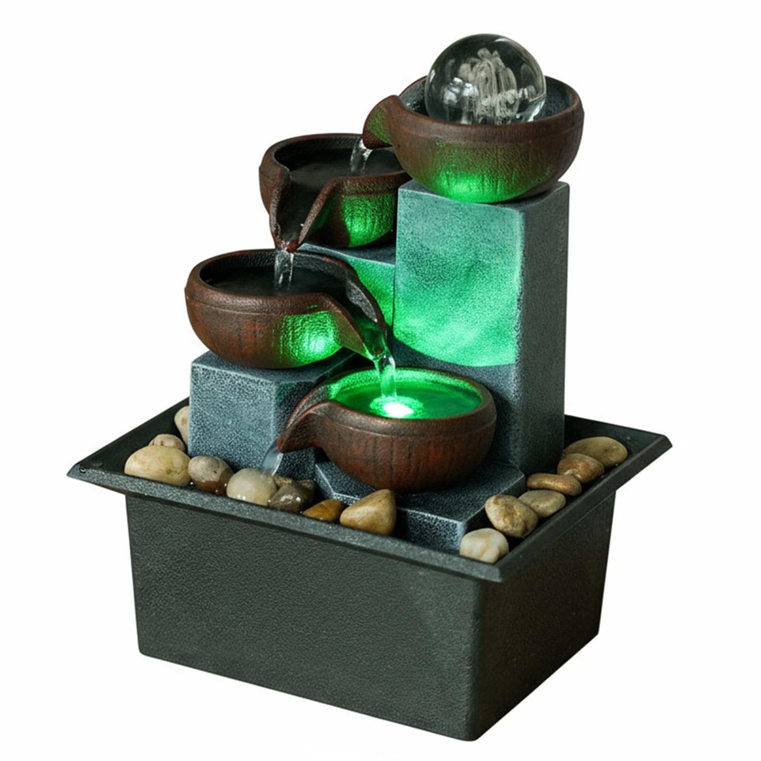 Pequeña fuente de agua para interiores, función de cascada de meditación zen con bomba automática y rocas naturales de río, fuente de cascada de mesa para oficina, sala de estar, dormitorio, 7.4