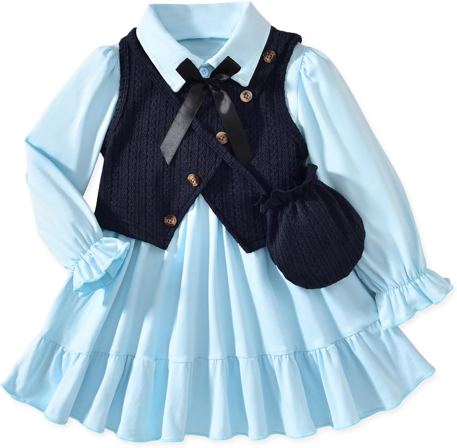 HINTINA Toddler Girl School Uniform Polo Dress with Textured Vest 2-7 Years