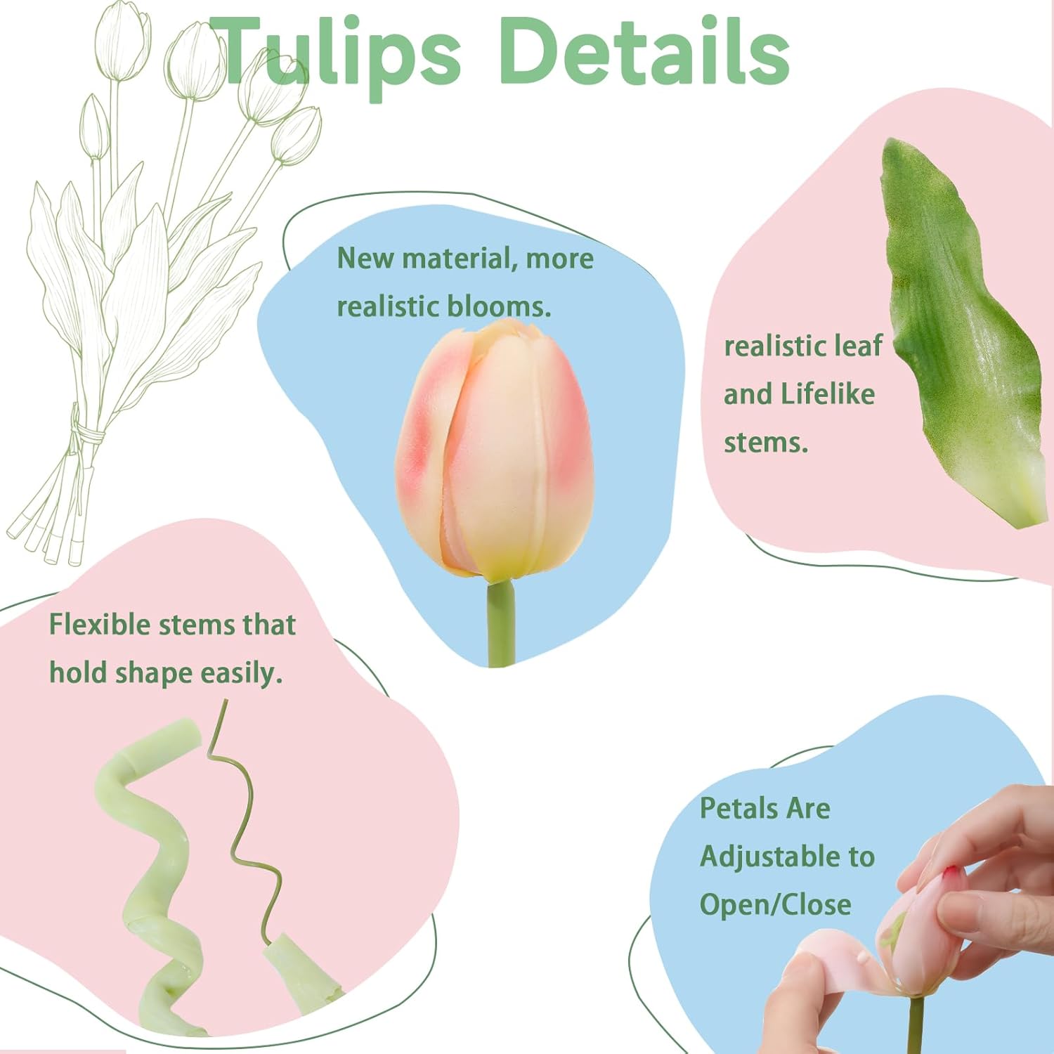 15 Pcs Meat Pink Artificial Flowers Tulips Latex Plastic Soft Faux Bouquets for Party, Wedding, Home, Room, Garden Decor - Image 2