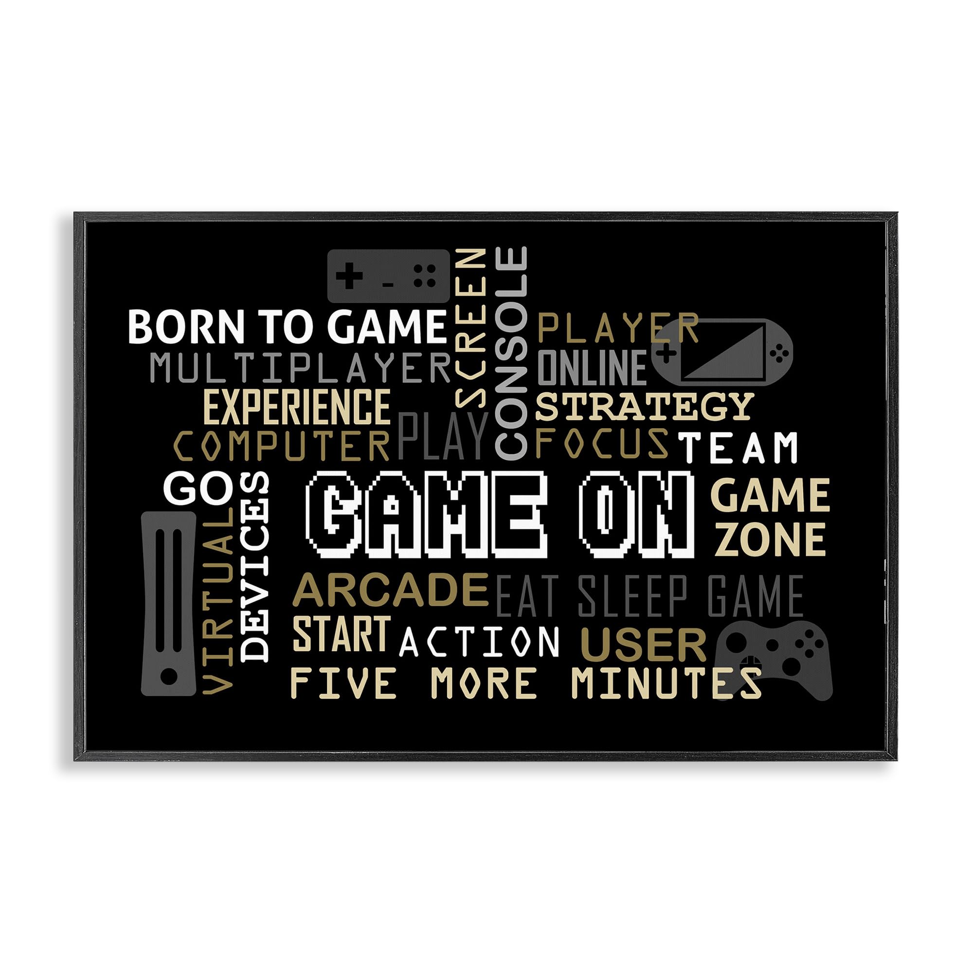 Stupell Industries Midnight Black (Textured) 'Game On Gamer Typography'| Framed Giclee Art