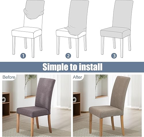 Miniatura 4 de Funda para silla de comedor, juego de 6 fundas, elástica, de jacquard, para silla de cocina, funda desmontable y lavable, protectoras, para silla