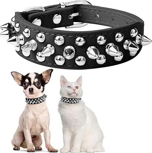 Collar para perro con pinchos, remache de hongos, antimordeduras, cuello de piel sintética para cachorros, para perros y gatos machos, cabra (S,