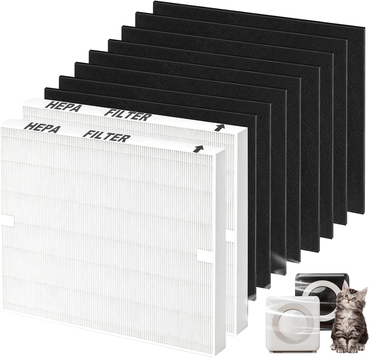 AP-1512HH Filter Compatible with Coway Airmega AP-1512HH and 200M Air Purifier, AP-1512HH-FP, AP-1518R, AP-1519P, Compared to Part # 3304899, 2 True HEPA + 8 Carbon Filters