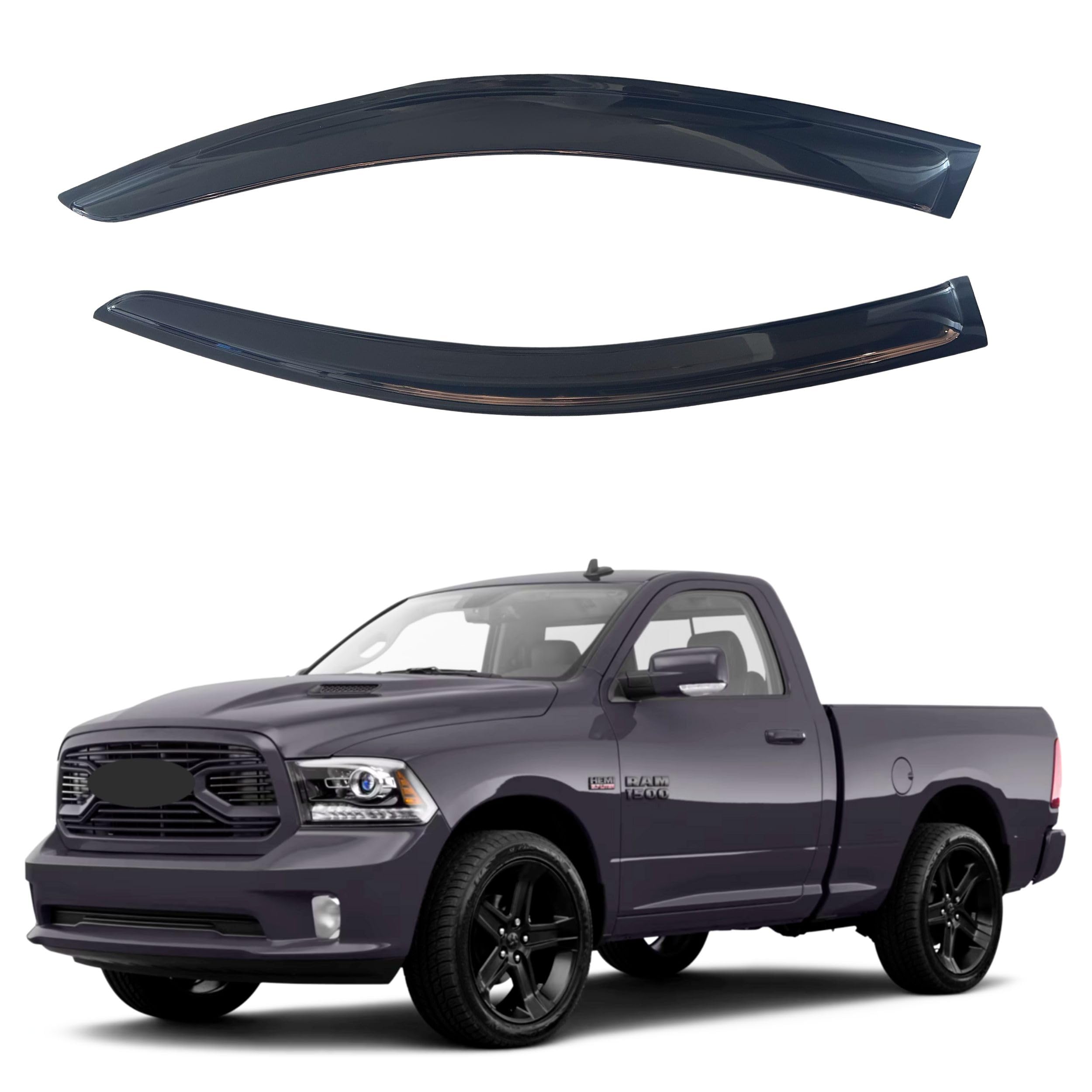 IG Window Visor for 2009-2018 RAM 1500 Standard Cab, 1500 (Classic Body) 2019-2023, RAM 2500 3500 2010-2024, Rain Guard Tape-On Side Vent Window Deflector (Standard Cab Only)