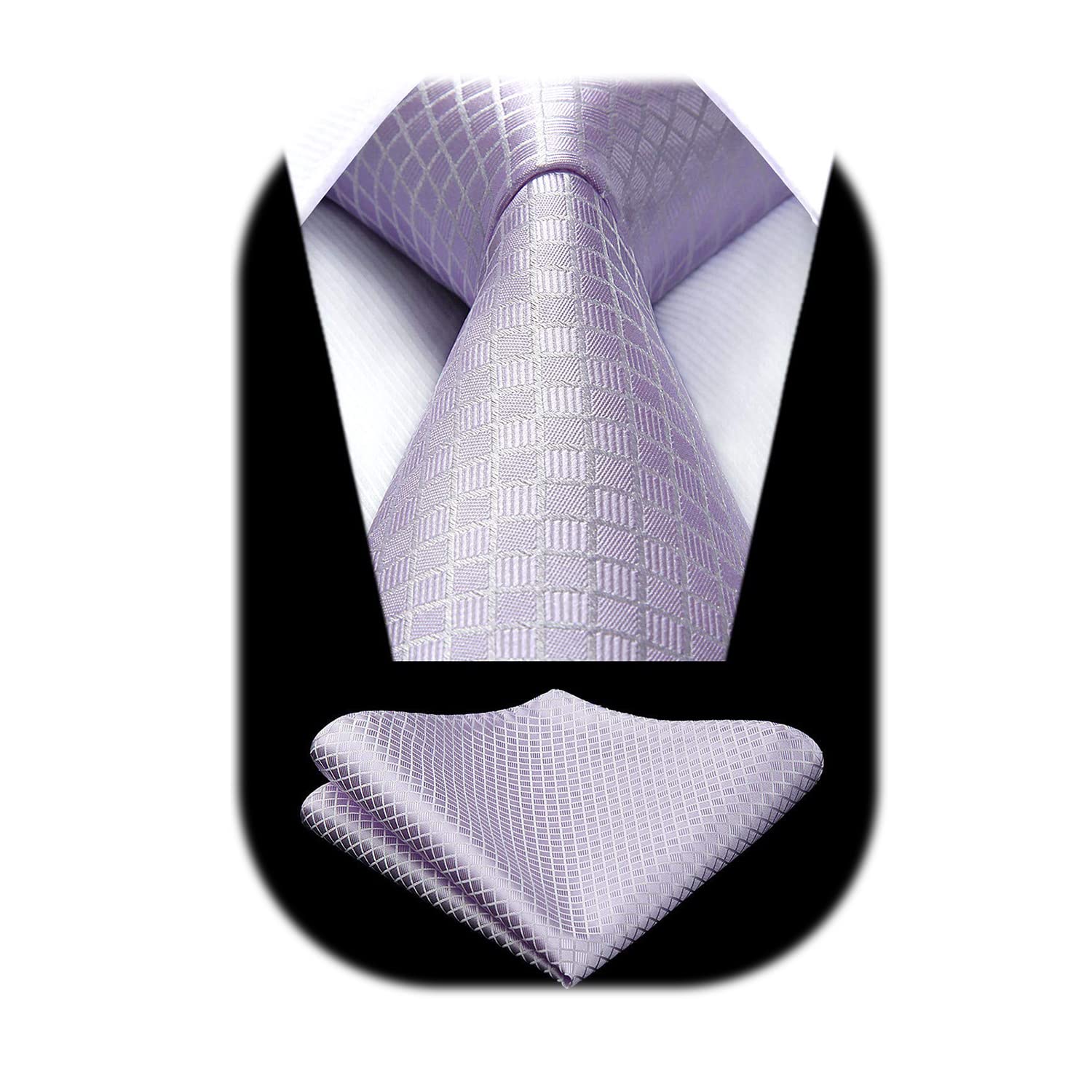 HISDERN Ties for Men Plaid Checkered Tie with Pocket Square Woven Business Formal Necktie Handkerchief Set Wedding Party