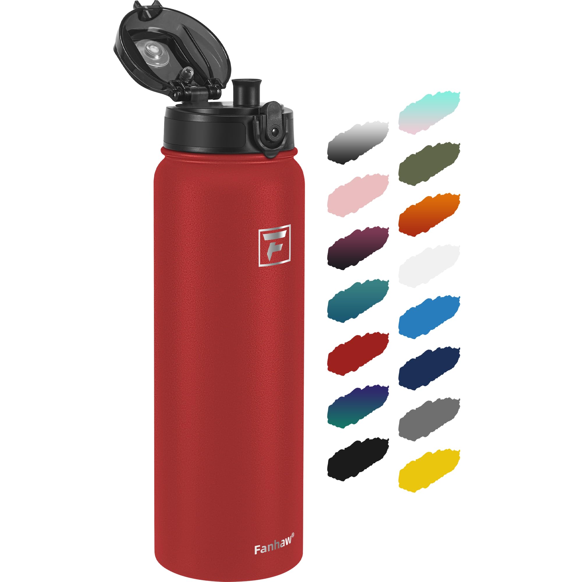 Fanhaw 32 oz Insulated Stainless Steel Water Bottle with Anti-Dust Chug Lid, Leakproof Vacuum Sports Bottle for Men & Women (Red)