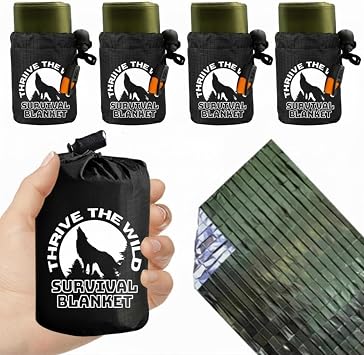 4-Pack Emergency Mylar Blankets, Extra-Thick, Waterproof, Whistle & Pouch