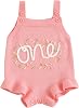 Baby Girl Half 1st Birthday Outfit Sleeveless Knit Sweater Onesie Embroidery Romper Infant Cake Smash Outfit