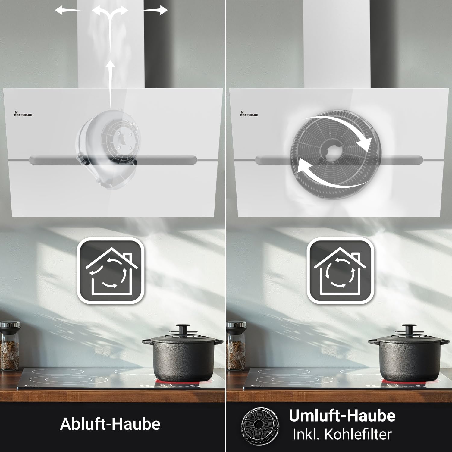 KKT KOLBE Dunstabzugshaube 60 cm 782 cbm/h Umluft Abluft Kopffrei Wandhaube Weiß Glas Smart WiFi WLAN RGBW-LED ECCO6005WM