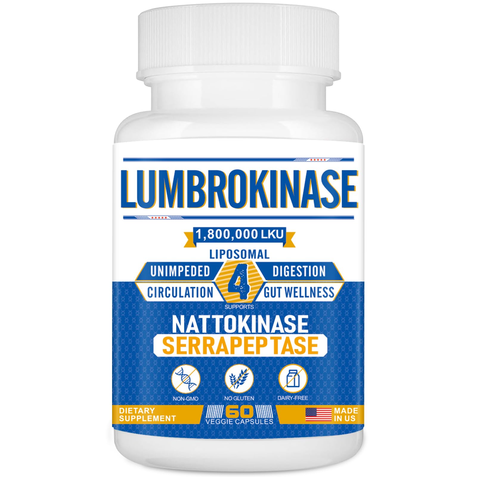 Liposomal Lumbrokinase Nattokinase Serrapeptase Complex, 60 Capsules