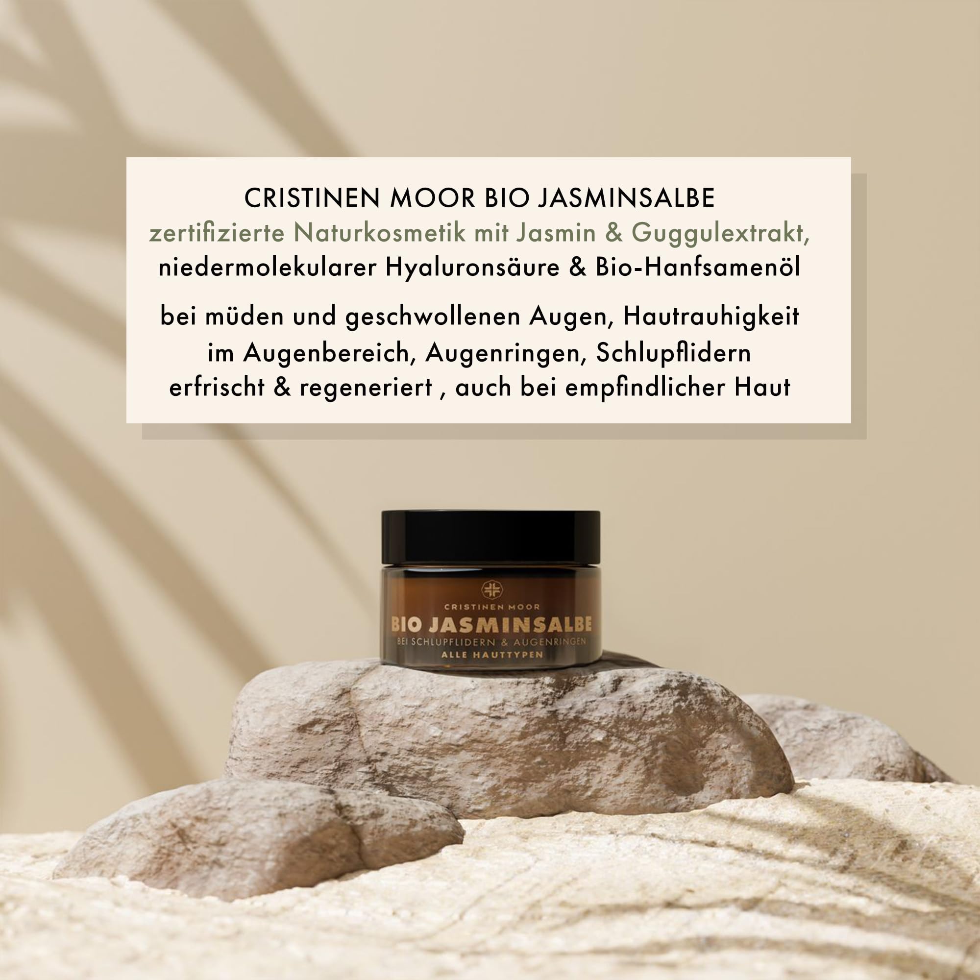 Cristinen Moor Bio Jasminsalbe I Augencreme bei Augenringen, müden und geschwollenen Augen, Schlupflidern I mit Bio Hyaluron | zertifizierte Naturkosmetik