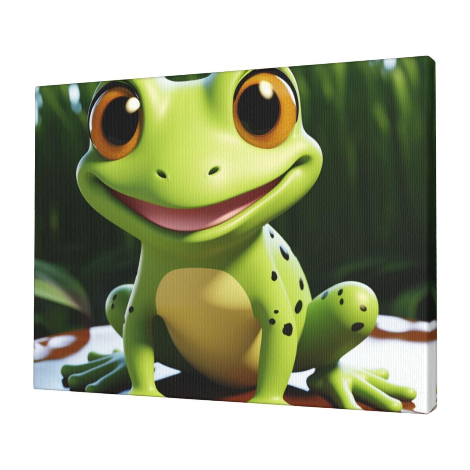 KLOPH cute frog Canvas Wall Art for Living Room 12"x16" Modern Artwork Painting for Bathroom Hanging Canvas Prints Aesthetic Wallart for Bedroom Kitchen Office Wall Decor