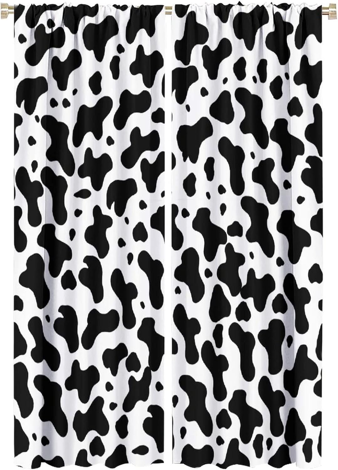 Cow Print Curtains Rustic Farmhouse Animal Black and White Spots Pattern Blackout Print Rod Pocket Window Drapes for Bedroom Living Room 42x63in