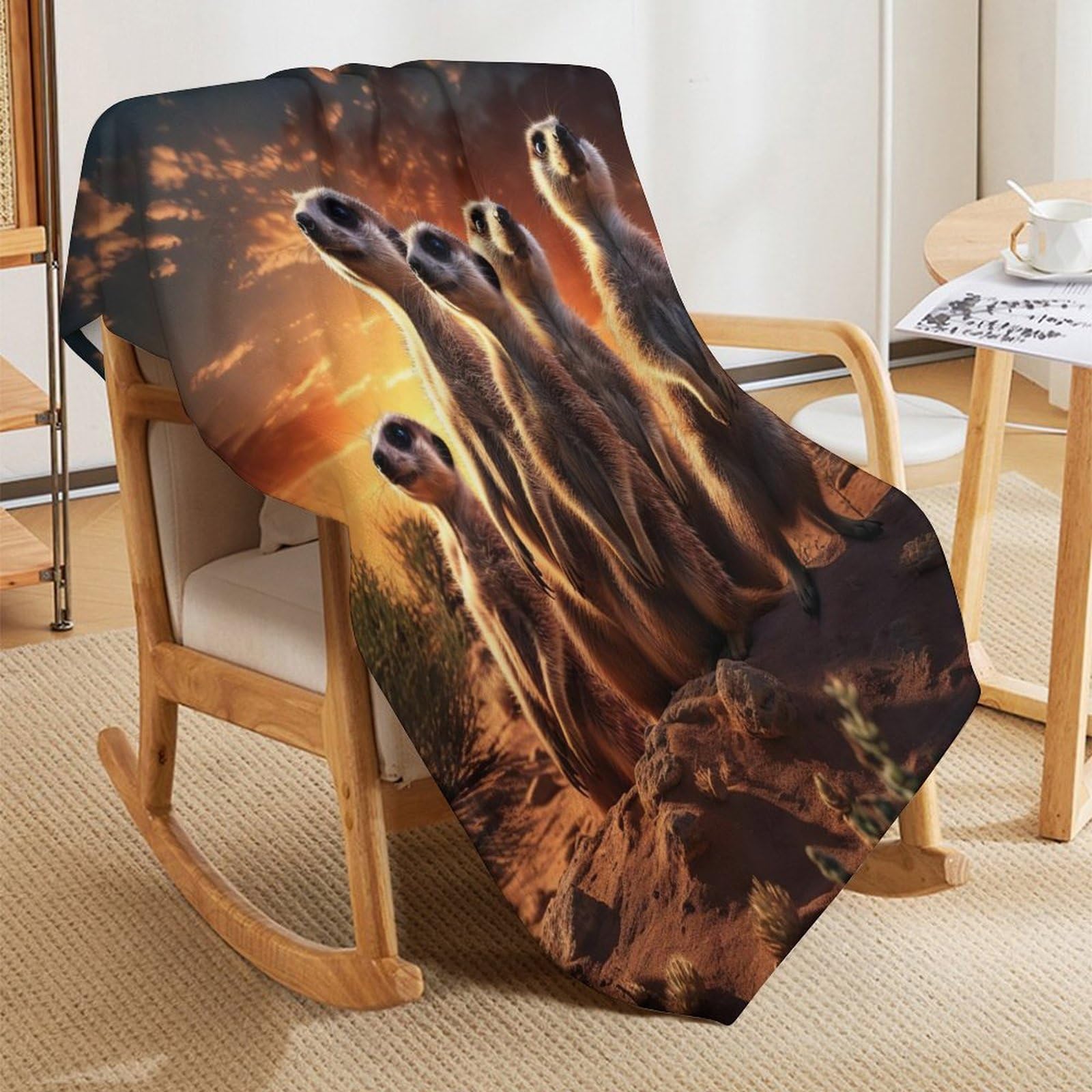 Erdmännchen BettDecke Sofa Warm Flannel Sofaüberwurf Decke, Dicke Sofadecke Couchdecke, Flauschige Wohndecke （150×200cm）