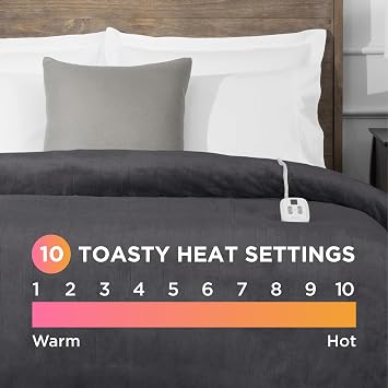 Brookstone Electric Heated Plush Blanket, Twin 62 x 84 in, Gray