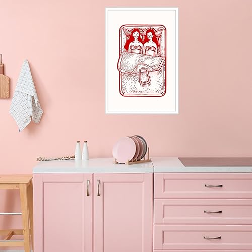 Miniatura 4 de Póster vintage de sirena de los años 90, divertido y creativo de sirena roja acostada en la caja, lienzo de arte para pared, retro, abstracto, abre