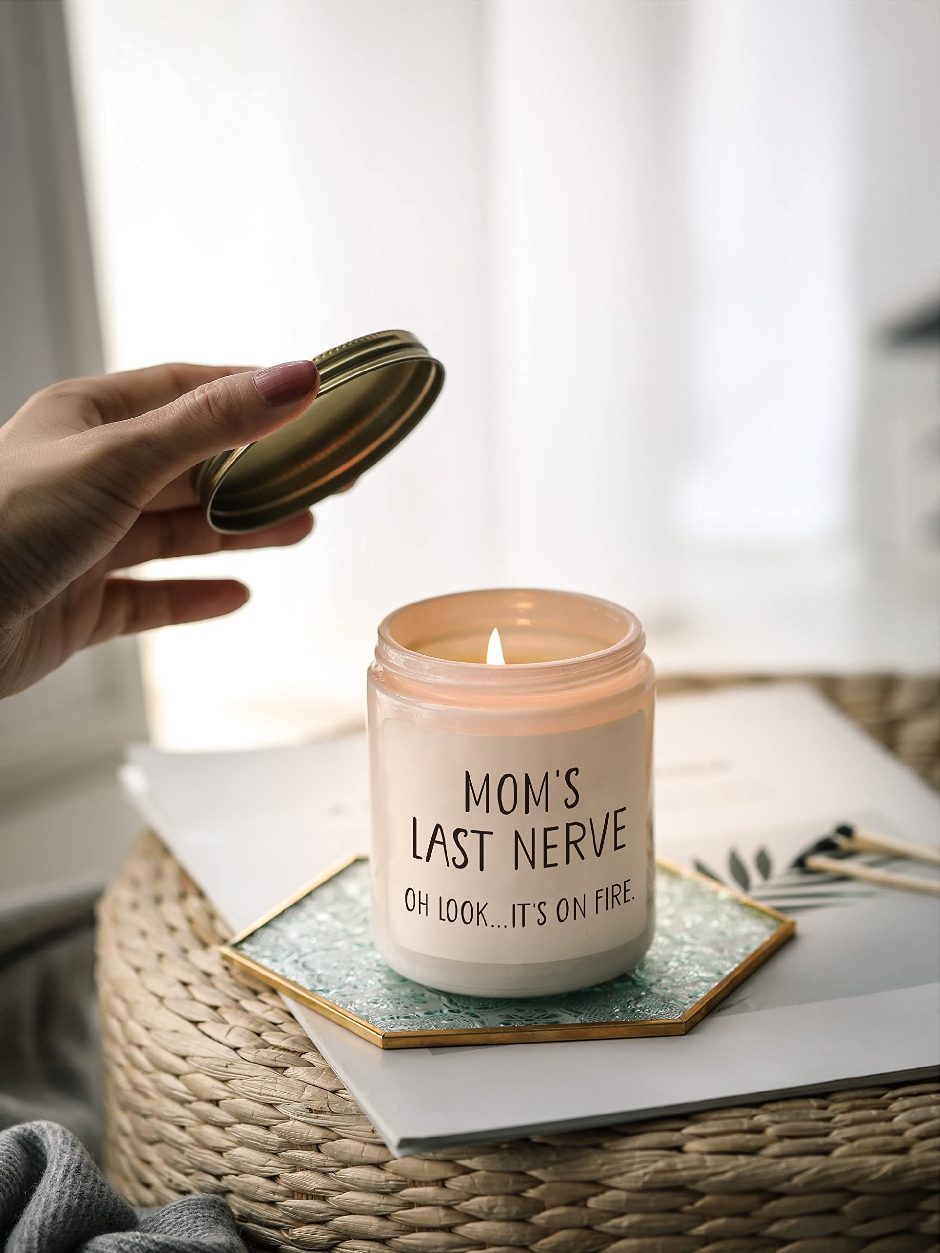 Moms Last Nerve Candle, Oh Look It's on Fire Candles, Funny Mother’s Day Gift from Daughter & Son, Mom Birthday Gifts,Vanilla Lavender Scented Candles