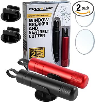 FRONTLINE Window Breaker and Seatbelt Cutter, 2 Pack Emergency Escape Tool | Car Window Glass Breaker, Safety Hammer, Emergency Escape Tool, Car Accessories
