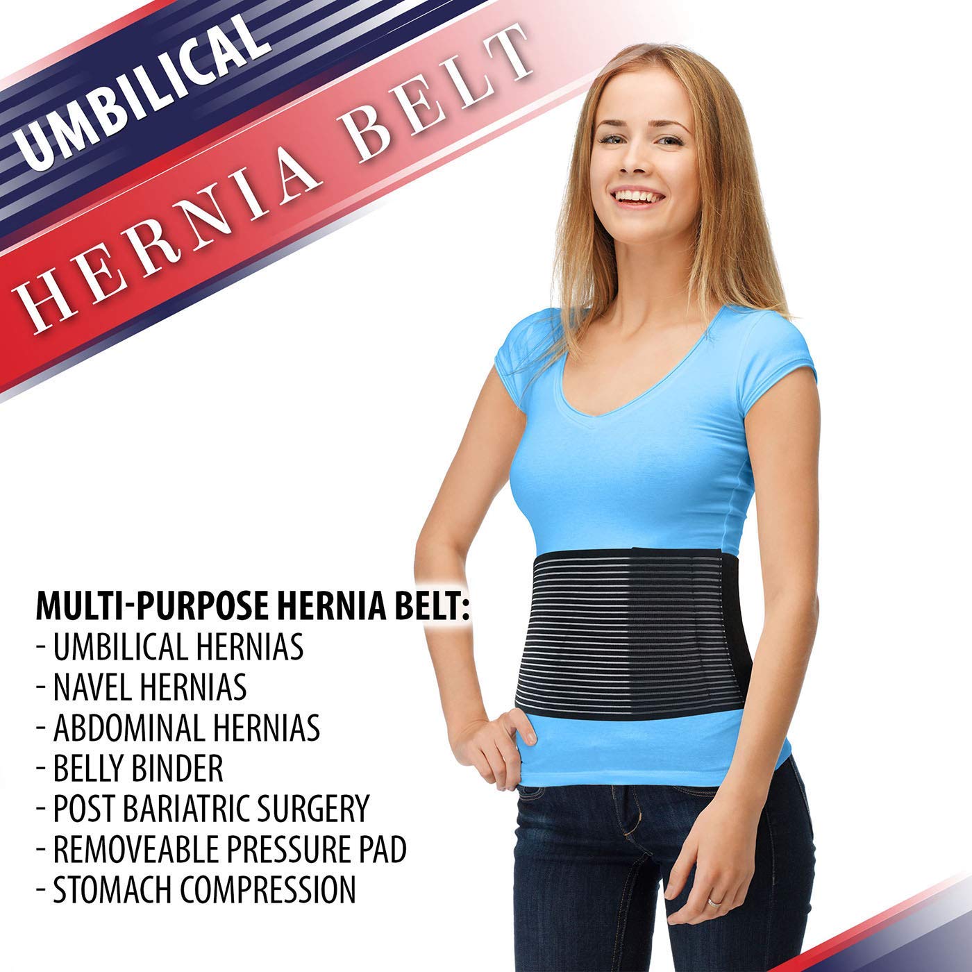 Hernia Belt for Men and Women Abdominal Binder for Umbilical Hernias & Navel Belly Button