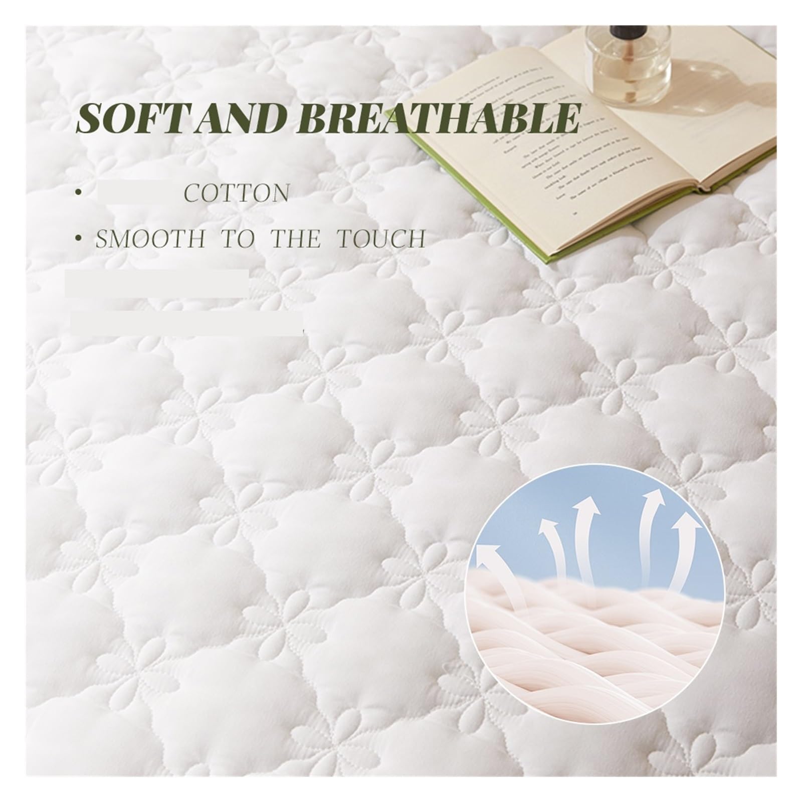 Coprimaterasso impermeabile trapuntato, antiscivolo, con angoli spessi, motivo floreale, bianco (140 x 200 x 28 cm) per il massimo comfort e protezione