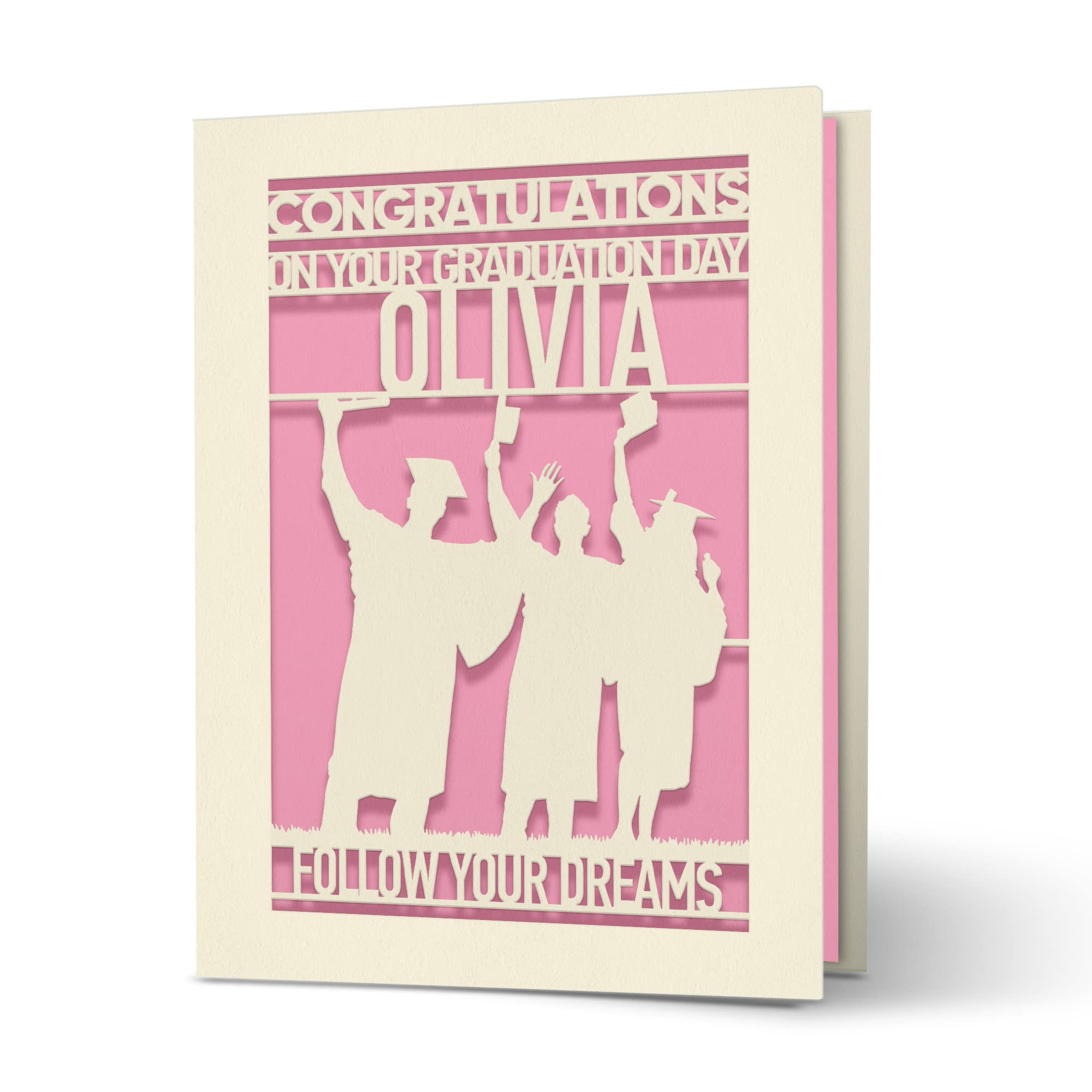 Personalised Graduation Cards for Him Her Daughter Son Graduates Students Congratulations Laser Paper Cut Class of 2026 Greeting Cards with Envelope and Any Name (Pink)