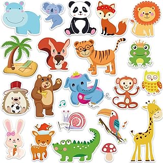 21PCS Jungle Animals Window Clings Stickers for Kids Safari Window Gel Clings Decals Thick Gel Clings Toddlers and Adults Classroom Home Nursery Airplane Birthday Party Supplies Decorations (Jungle animals)