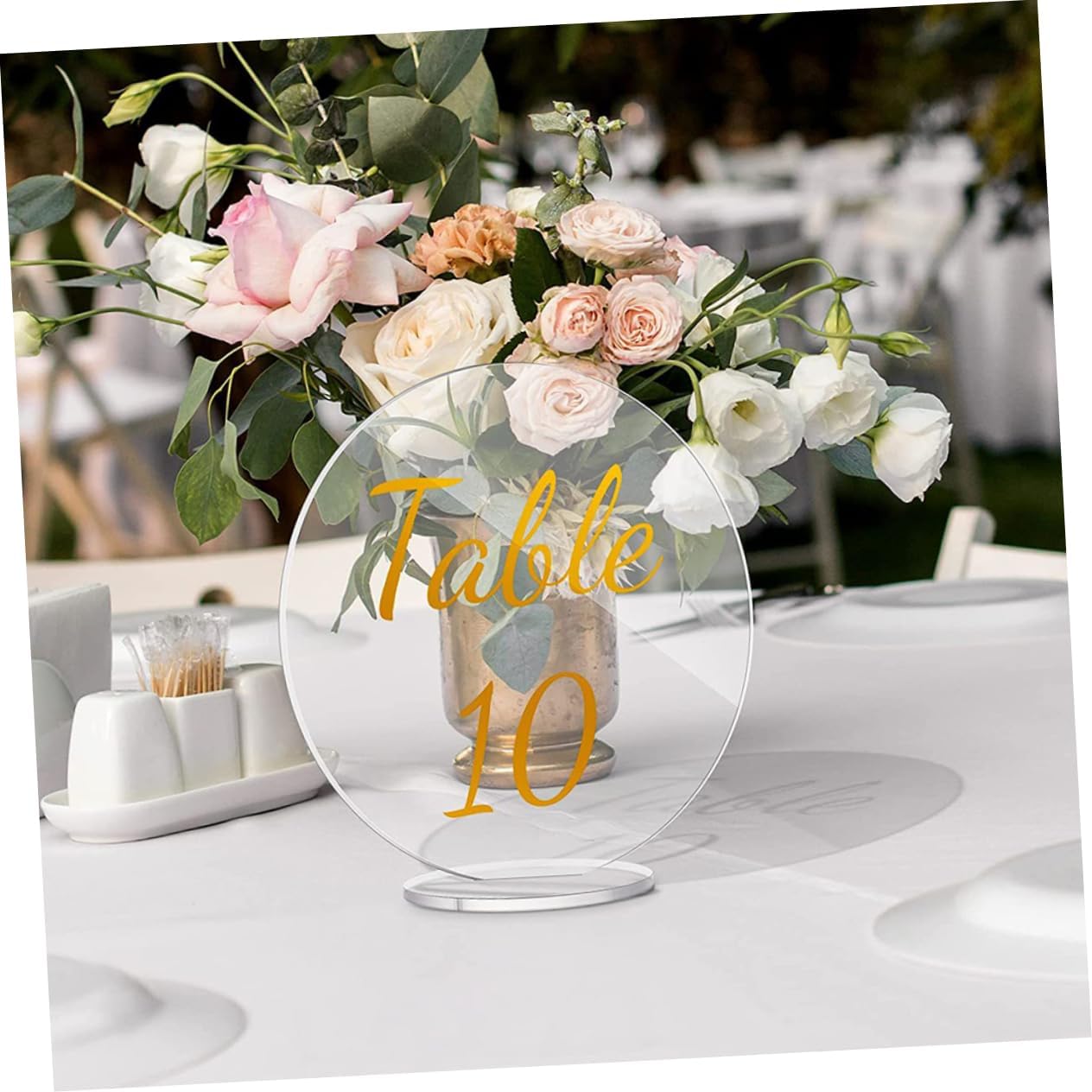 OUNONA 25sets Acrylic Place Cards Base Round Blank Table Numbers for Weddings Events and Parties and Reusable Acrylic Seating Cards Easy to Stand