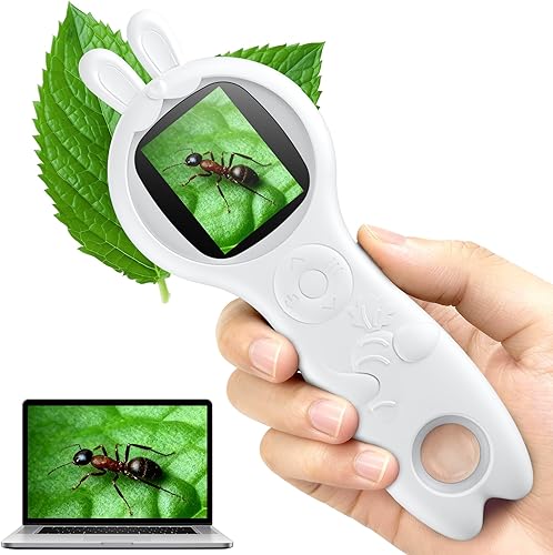Miniatura 31 de Microscopio para niños - Mini microscopio digital de bolsillo para niños, lupa portátil USB 500X, zoom 4X, regalos de cumpleaños de Navidad