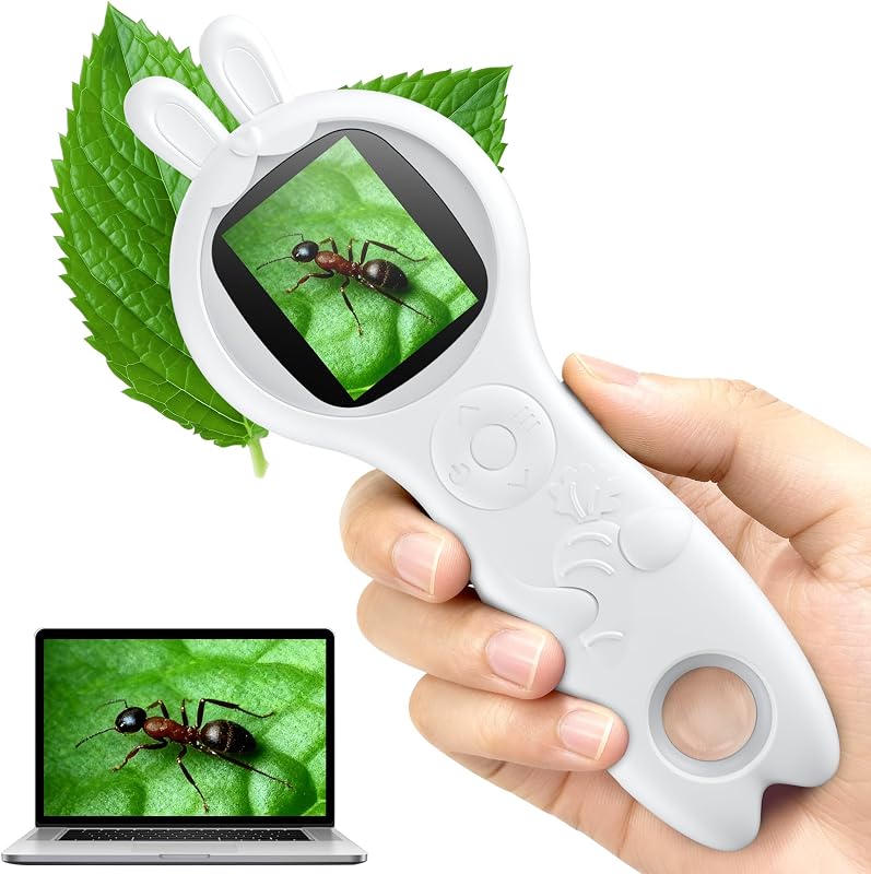 Microscope for Kids, Portable Digital Microscope with 500X Magnifying Glass, Handheld Camera Mini Pocket Magnification, Educational Christmas Birthday Gifts for Ages 4 5 6 7 8 9 10 11 12