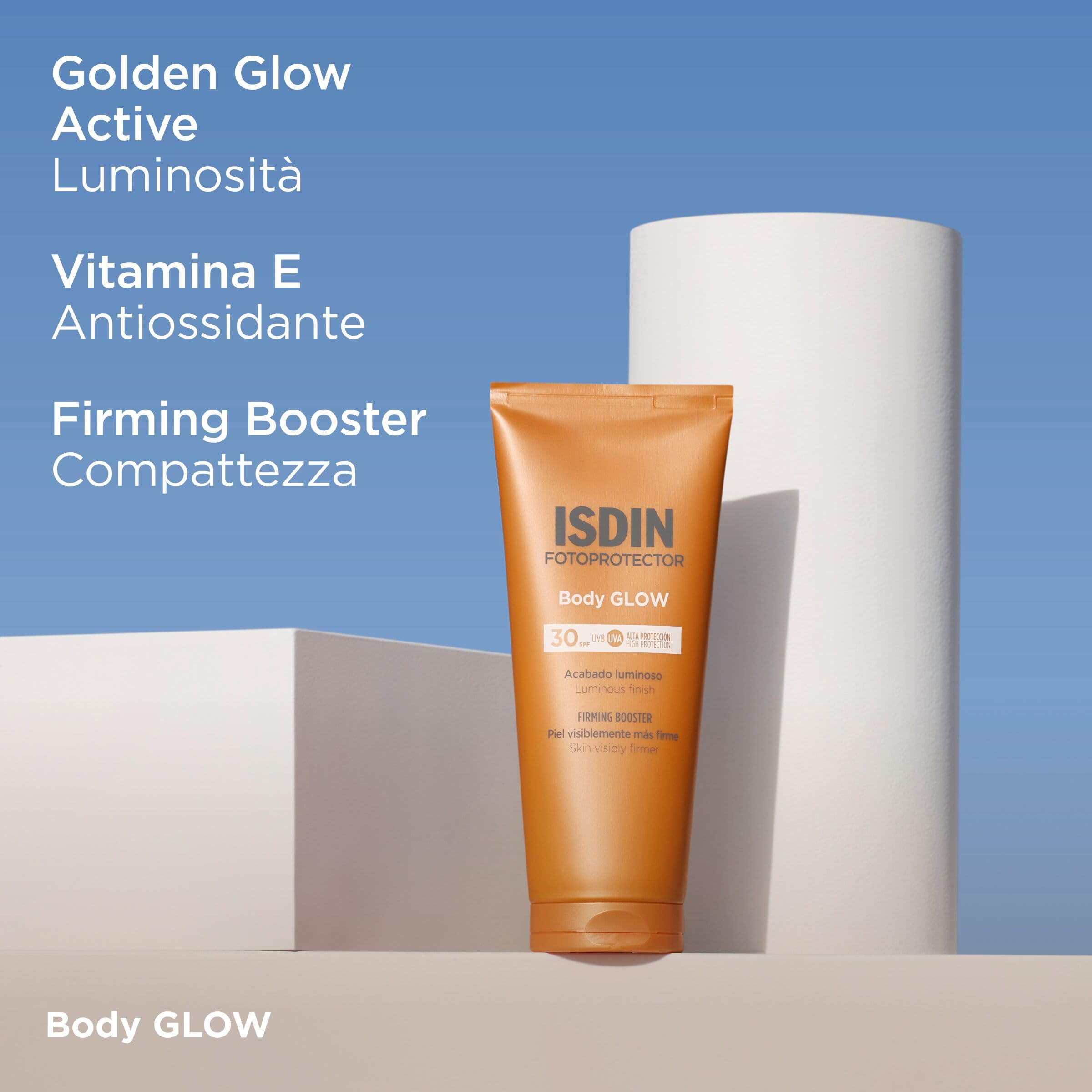 ISDIN Body GLOW SPF 30 (200ml) | Crema Solare Corpo Effetto Illuminante GLOW | Pelle più Luminosa e Visibilmente più Compatta