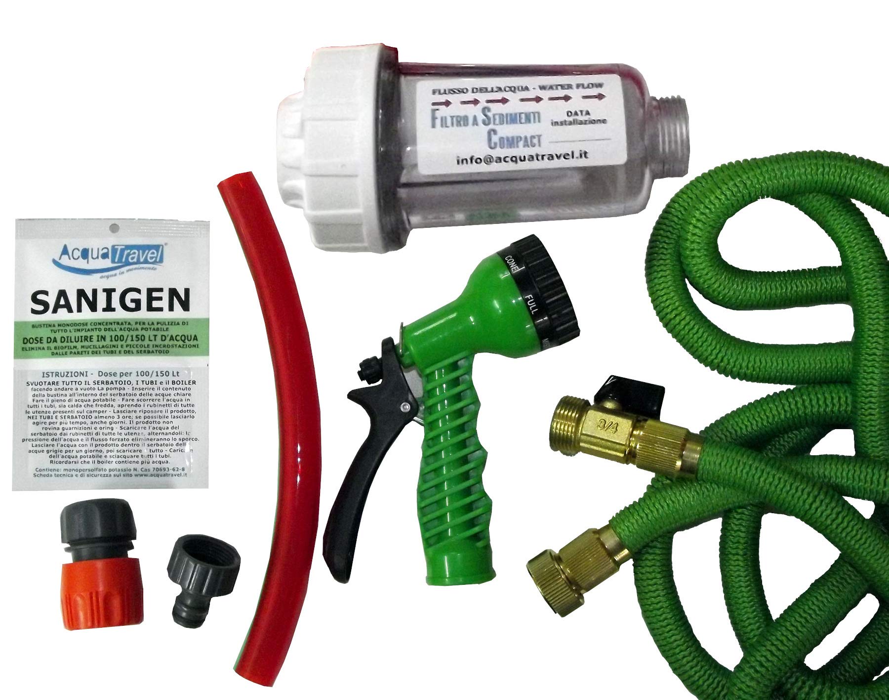 Kit CARICO Acqua Camper con Filtro SEDIMENTI Tubo Pistola Canna SANIFICANTE